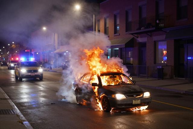 Car Ignites on Montreal's Jean‑Talon Street