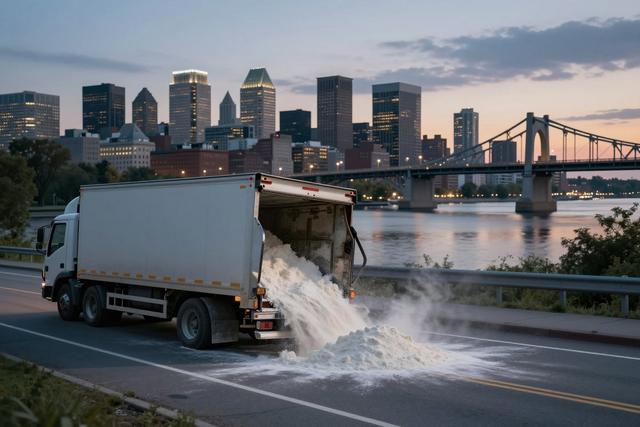 Truck Flip Dumps Kraft Dinner Powder on South Shore Bridge Exit